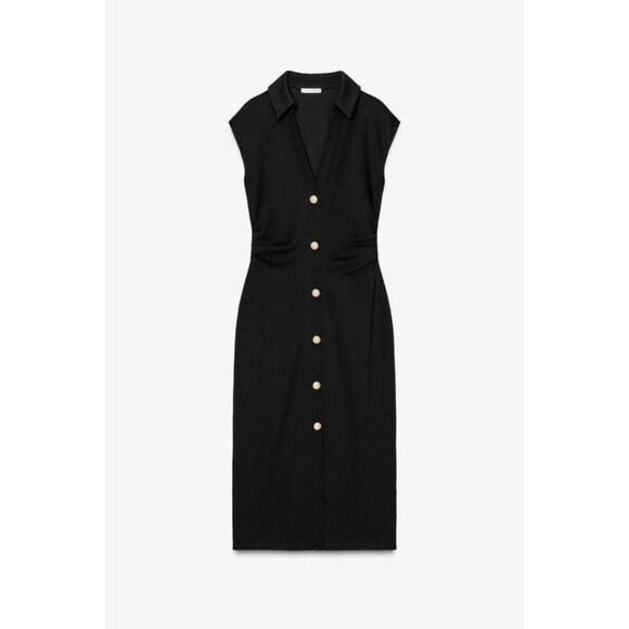 ZARA PIQUÉ SHIRT DRESS - Picture 1 of 8
